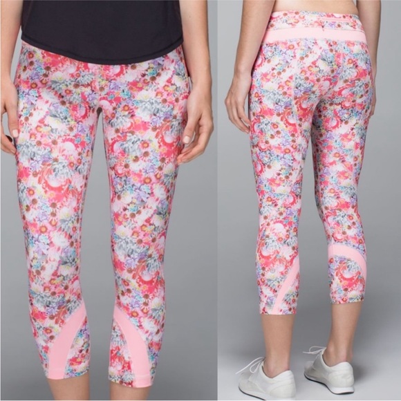Lululemon Inspire Crop II Leggings Flowabunga Floral Coral Pink 8 - Picture 2 of 10
